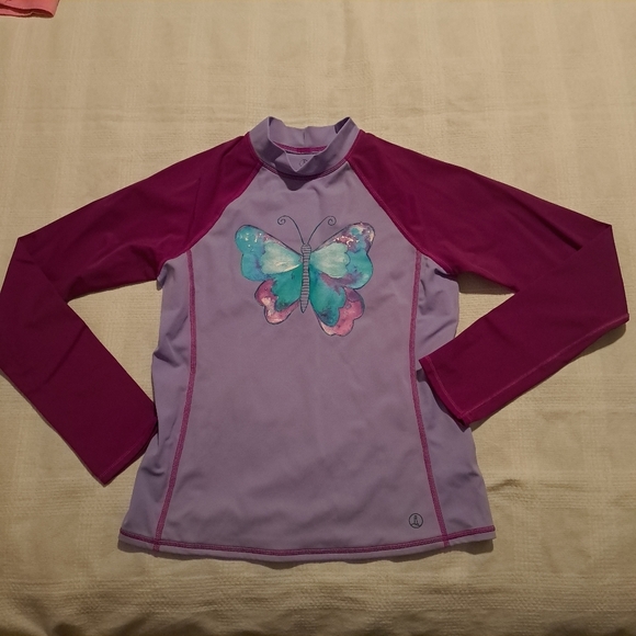 Lands' End girls size 14 long sleeved swim rashguard, has mark on back - Picture 1 of 6